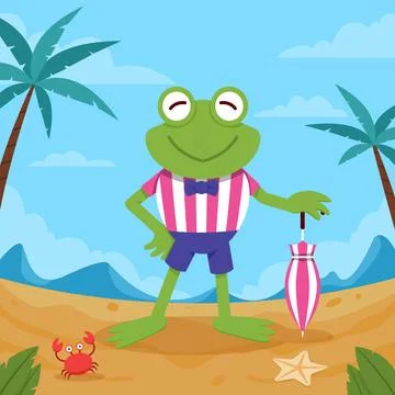 Green Frog On The Beach Sand Stock Illustration