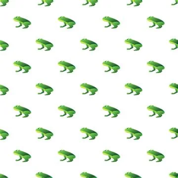 Green frog cartoon pattern repeating on white background Stock Illustration