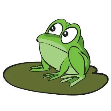 Green frog character sitting on a leaf, cartoon illustration, isolated object 스톡 일러스트