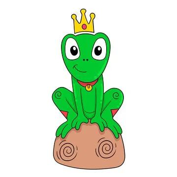 The green frog king is sitting on the throne of wisdom, doodle icon image kaw Illustrazione stock