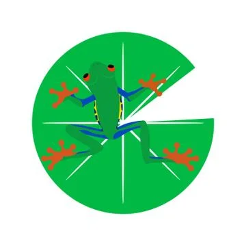 A green frog with a leaf vector Stock Illustration