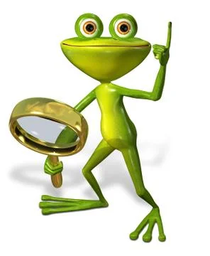 Green frog with magnifying Stock Illustration