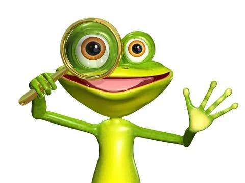 Green frog with magnifying Stock Illustration