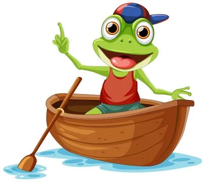 Green frog on paddle boat Stock Illustration