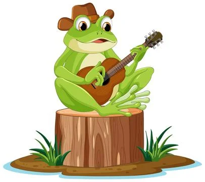 Green frog playing guitar Stock Illustration