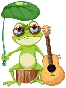 Green Frog Playing Guitar Vector Stock Illustration