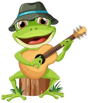 Green Frog Playing Guitar Vector Stock Illustration