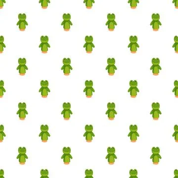 Green frog puppet toy repeating seamless pattern Illustrazione stock