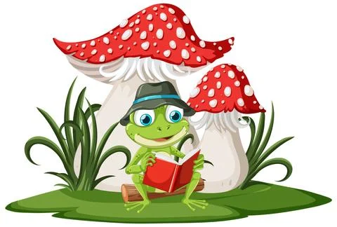 Green Frog Reading Book Stock Illustration