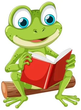 Green Frog Reading Book Vector Stock Illustration