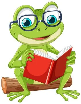 Green Frog Reading Book Vector Stock Illustration