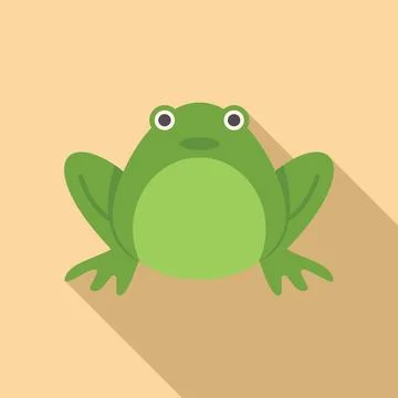 Green frog sitting icon, flat style Stock Illustration