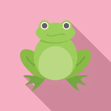Green frog sitting with long shadow on pink background 스톡 일러스트