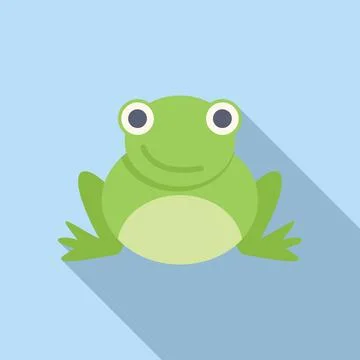 Green frog sitting smiling flat design illustration Illustrazione stock