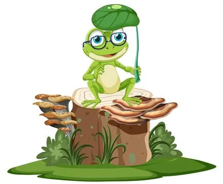 Green Frog Sitting on Stump 스톡 일러스트