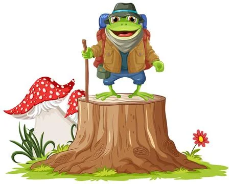 Green Frog Standing on Stump Stock Illustration