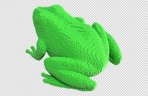 Green frog statue from plastic blocks on a transparent background. Stock Illustration