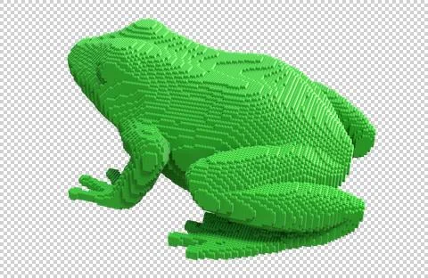Green frog statue from plastic blocks on a transparent background. Stock Illustration