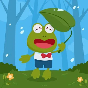 Green Frog Under The Rain Stock Illustration