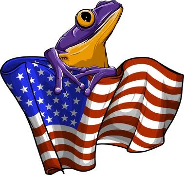 Green frog with USA flag vector illustration Stock Illustration