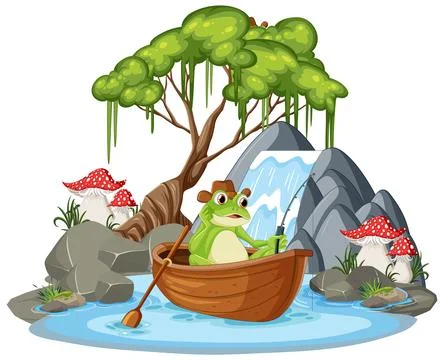 Green Frog in Waterfall Scene Illustrazione stock