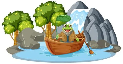 Green Frog in Waterfall Scene Illustrazione stock