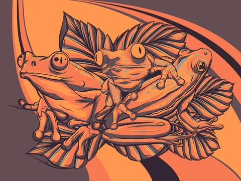 Green frogs in different pose. Vector illustration. Stock-Illustration