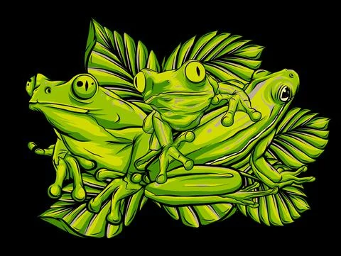 Green frogs in different pose. Vector illustration. 스톡 일러스트