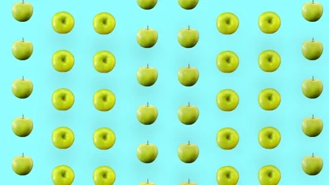 Green fruit pattern of fresh apples on blue background. Seamless pattern with Video stock 167475786