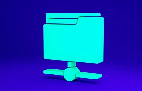 Green FTP folder icon isolated on blue background. Software update, transfer  Stock Illustration
