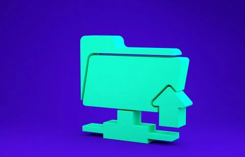 Green FTP folder upload icon isolated on blue background. Software update, tr Stock Illustration