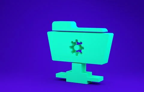 Green FTP settings folder icon isolated on blue background. Software update,  Illustrazione stock