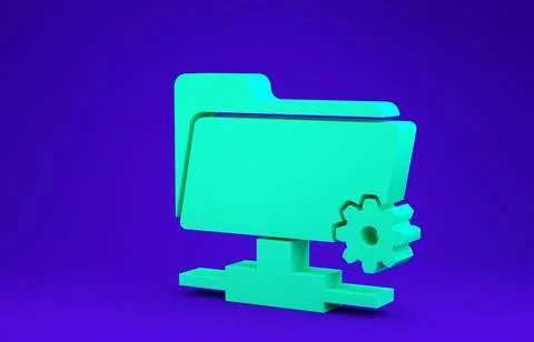Green FTP settings folder icon isolated on blue background. Software update,  Stock Illustration