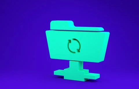 Green FTP sync refresh icon isolated on blue background. Software update, tra Stock Illustration