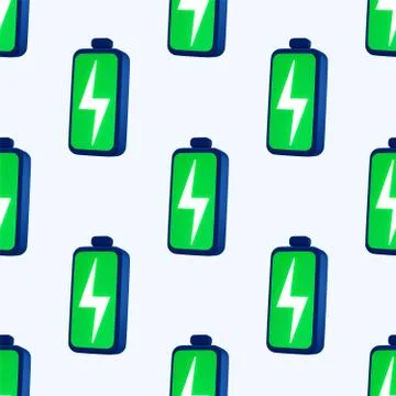 Green full battery Seamless pattern of a battery isolated on a white backgrou Stock Illustration