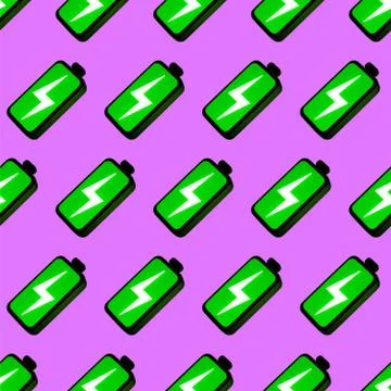 Green full battery Seamless pattern of a battery isolated on a pink backgroun Stock Illustration