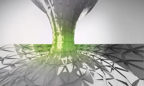 Green futuristic circular building three dimensional column background illust Ilustración de archivo