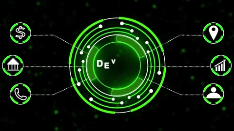 Green Futuristic Circular HUD Element with Bokeh Effect on Dark animated Ba.. Stock Footage 332059722