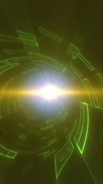 Green futuristic circular interface with bright central light burst, digita.. Stock Illustration
