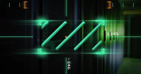 Green futuristic data processing image over dark background with numbers イラスト素材