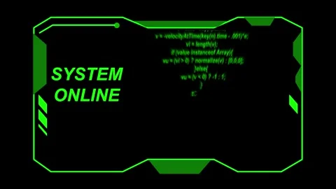 Green Futuristic Digital Frame with " SYSTEMONLINE" Text and Code Snippets .. Stock Footage 337363595