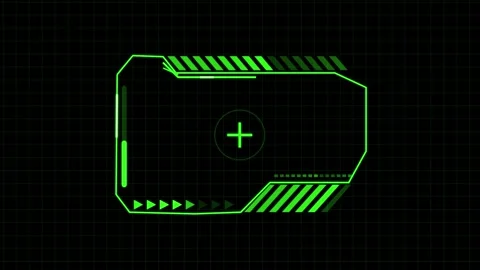 Green Futuristic HUD Interface Element with Crosshair on Black Grid Background Vidéo 347721362