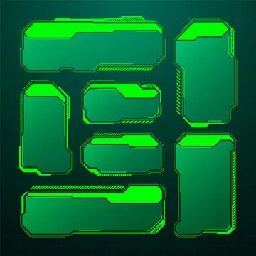 Green futuristic HUD, UI elements. Sci-fi user interface text boxes, callouts Stock Illustration