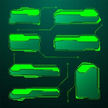 Green futuristic HUD, UI elements. Sci-fi user interface text boxes, callouts 库存插图
