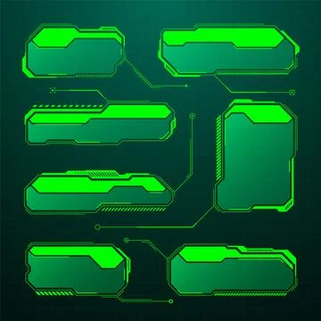 Green futuristic HUD, UI elements. Sci-fi user interface text boxes, callouts Stockillustratie