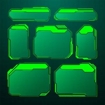 Green futuristic HUD, UI elements. Sci-fi user interface text boxes, callouts Stock Illustration