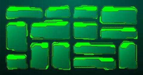 Green futuristic HUD, UI elements. Sci-fi user interface text boxes, callouts Stock Illustration