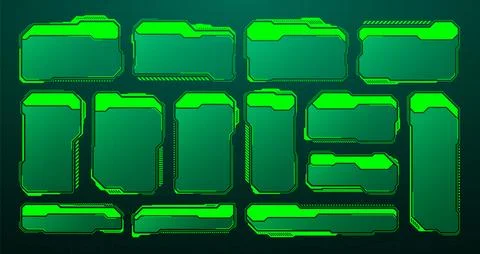 Green futuristic HUD, UI elements. Sci-fi user interface text boxes, callouts Stock Illustration