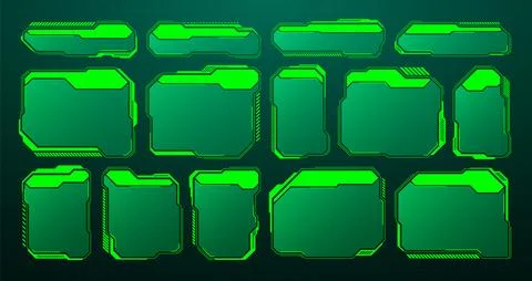 Green futuristic HUD, UI elements. Sci-fi user interface text boxes, callouts 库存插图
