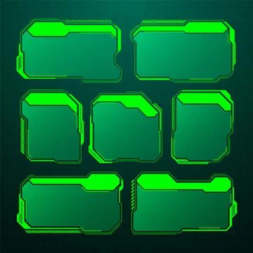 Green futuristic HUD, UI elements. Sci-fi user interface text boxes, callouts Stock Illustration